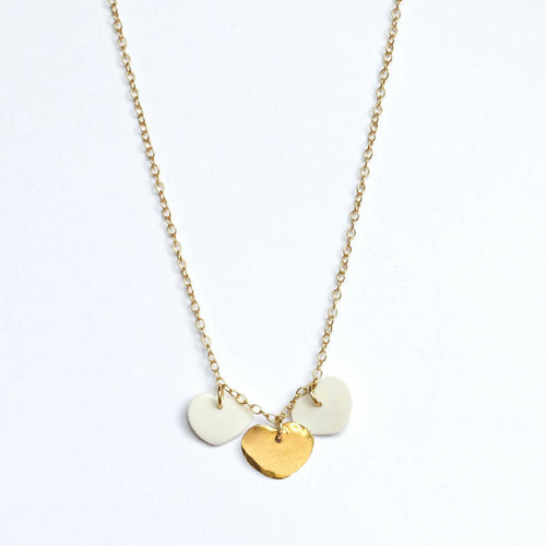 Collier trio coeurs porcelaine blanc et or | EMPREINTES Paris - EMPREINTES Paris