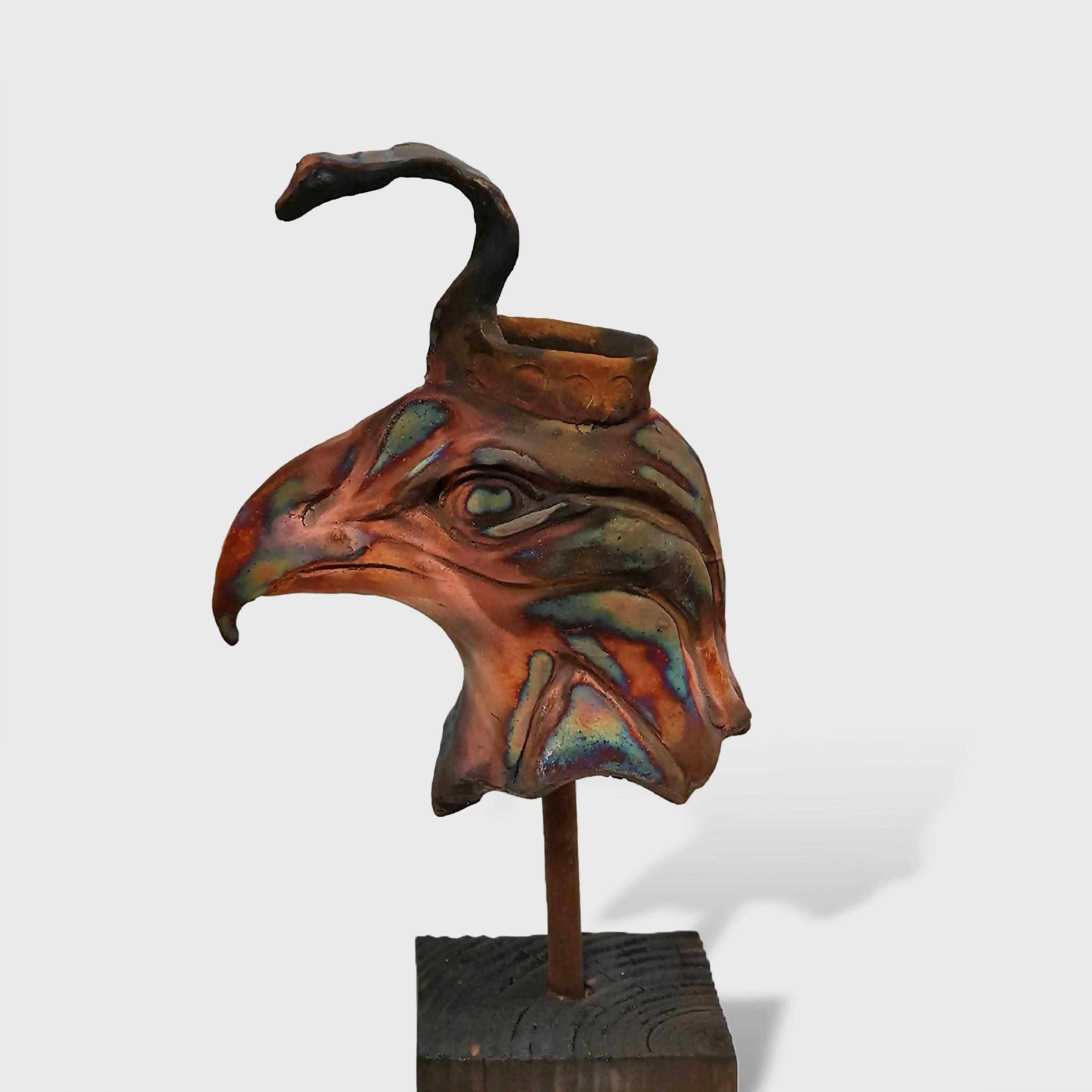 Sculpture Horus dieu Egyptien en raku cuivre mat | EMPREINTES Paris