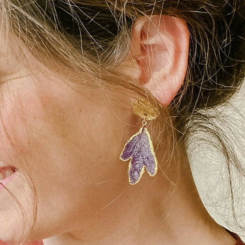 Boucles Sable feuille d'Acanthe violet-or | EMPREINTES Paris - EMPREINTES Paris