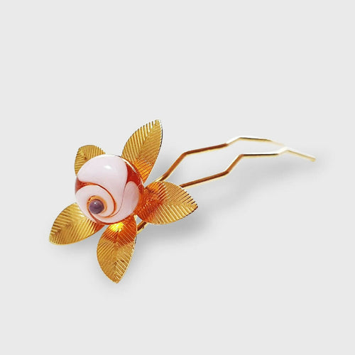 Pic chignon fleur et perle Murano rose | EMPREINTES Paris - EMPREINTES Paris