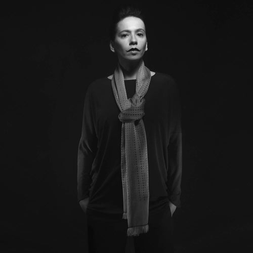 Écharpe étroite Coton Soie Bleu Multico tesselles | EMPREINTES Paris - EMPREINTES Paris