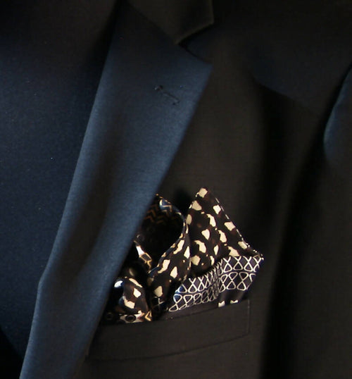 Pochette soie homme- graphique noir | EMPREINTES Paris - EMPREINTES Paris