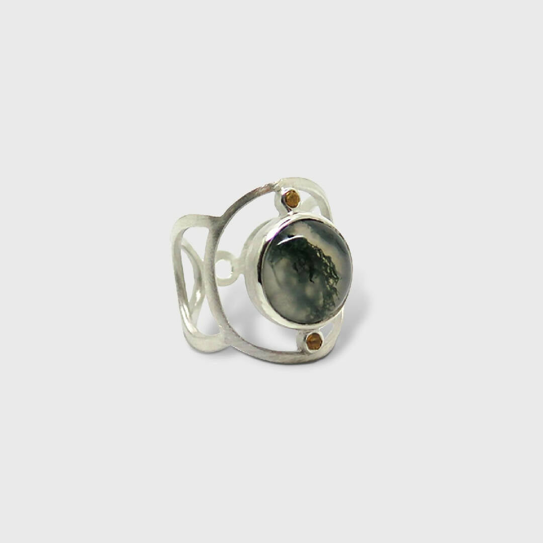 Bague en argent ajouré agate mousse et citrines | EMPREINTES Paris