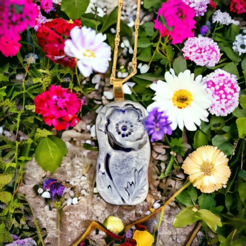 Pendentif sautoir long coquelicot bleu | EMPREINTES Paris - EMPREINTES Paris