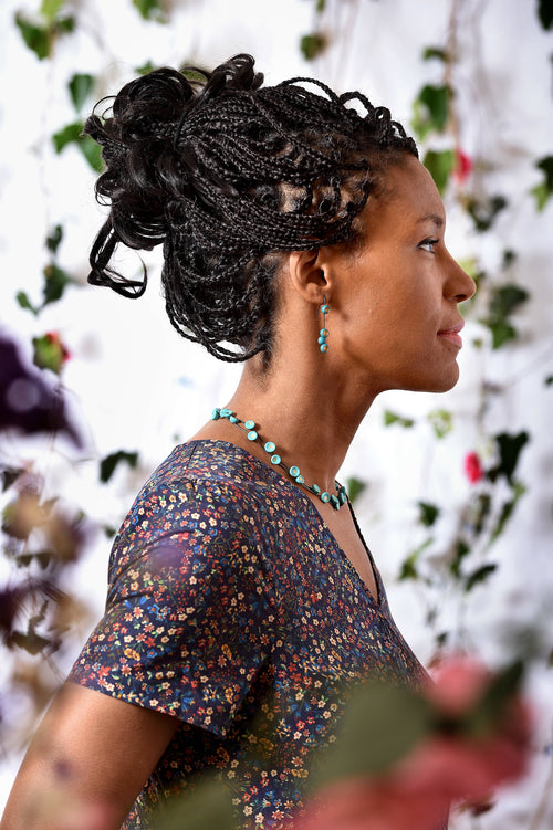 Boucles d'oreilles longues Sénécio turquoise | EMPREINTES Paris - EMPREINTES Paris