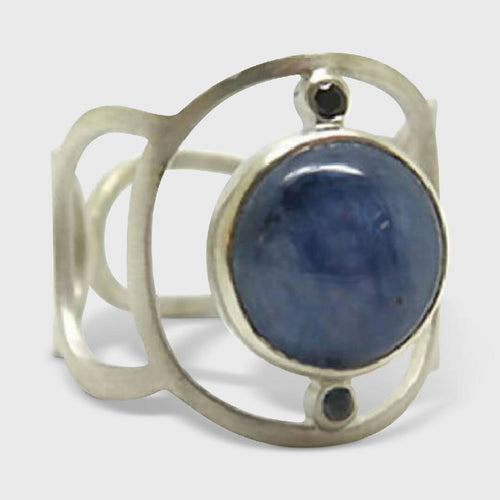 Bague en argent ajouré cabochon de cyanite et spinelles | EMPREINTES Paris - EMPREINTES Paris