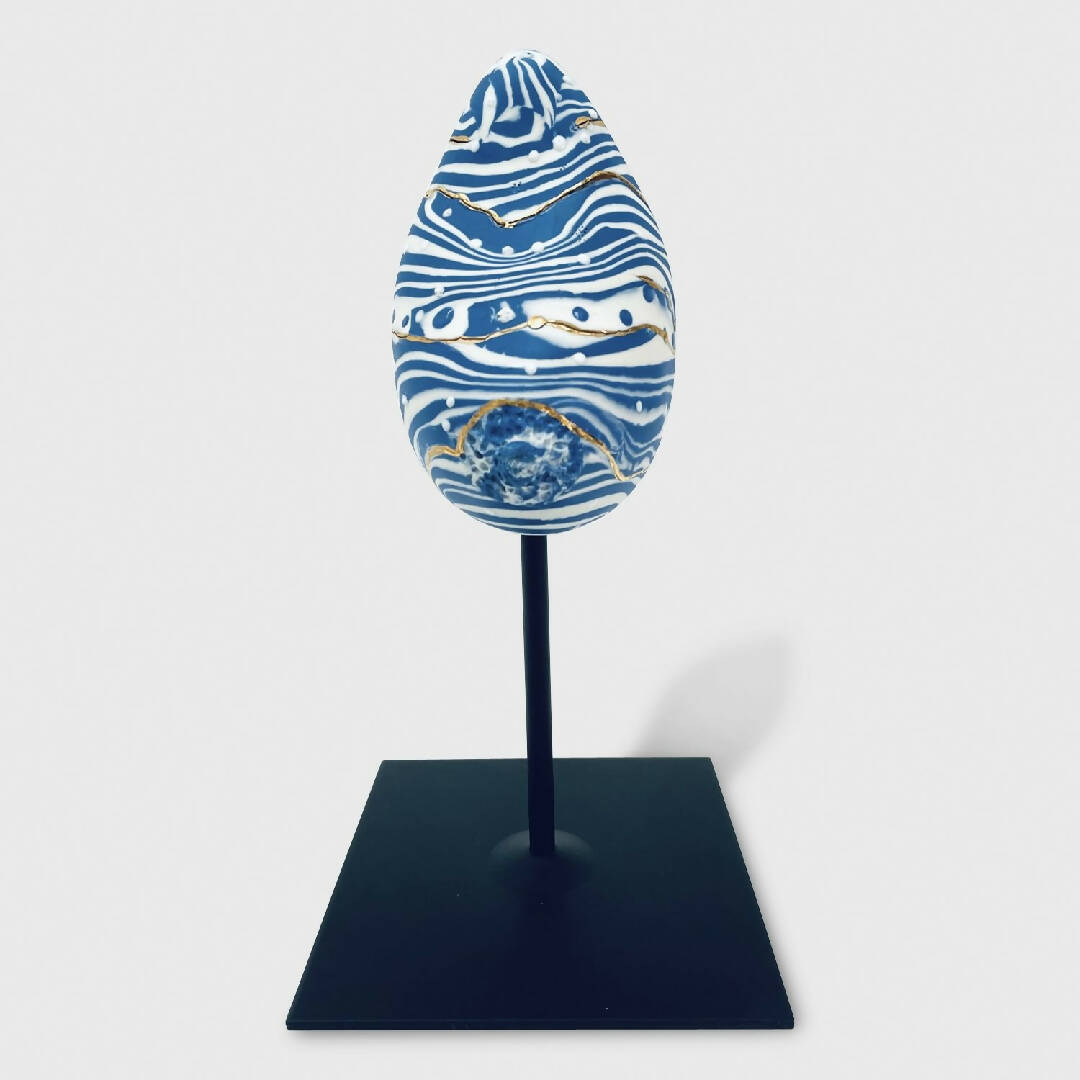 Sculpture sein porcelaine blanche et bleue + liserés Or | EMPREINTES Paris