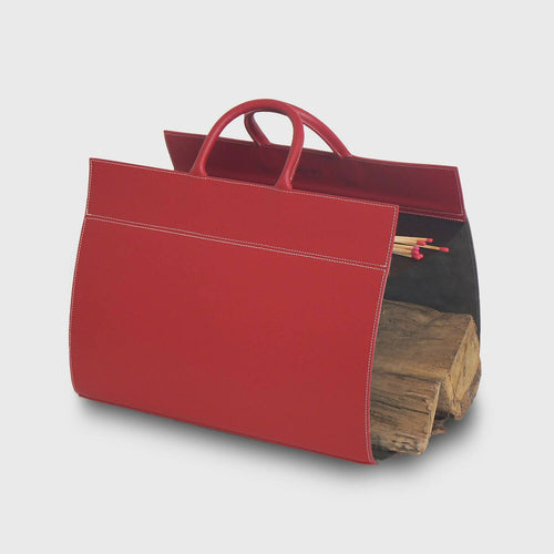 Porte bûches en cuir Rouge | EMPREINTES Paris - EMPREINTES Paris