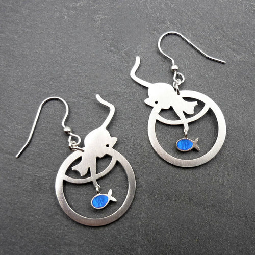 Boucles d'oreilles chats/poissons bleus petit modèle | EMPREINTES Paris - EMPREINTES Paris
