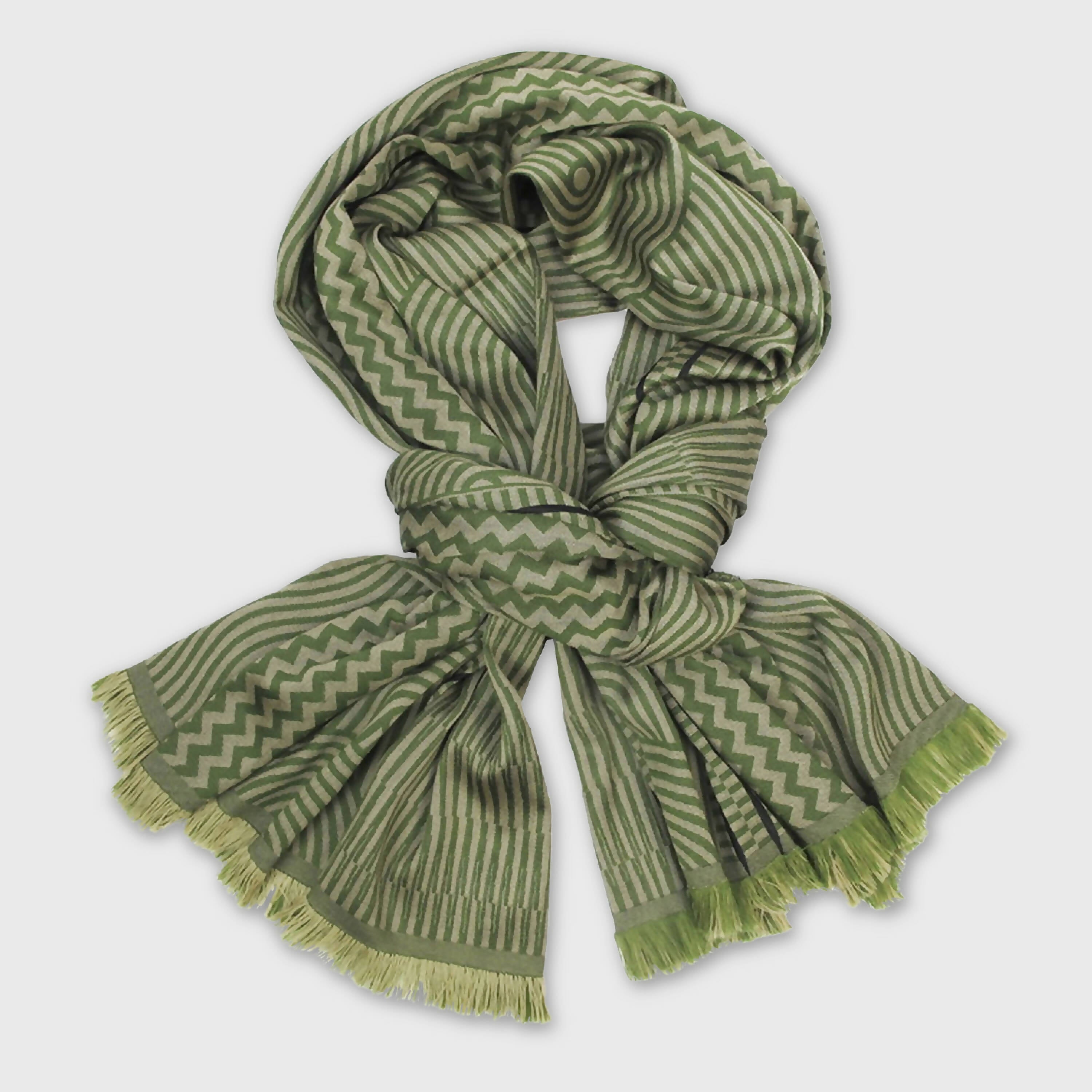 Écharpe maxi Laine Soie Vert Camel CINÉTIQUE | EMPREINTES Paris