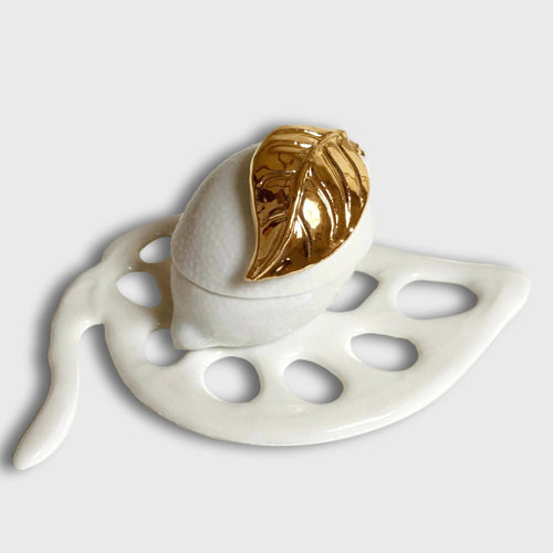 Boite à Bijoux citron en porcelaine sur décor floral | EMPREINTES Paris - EMPREINTES Paris