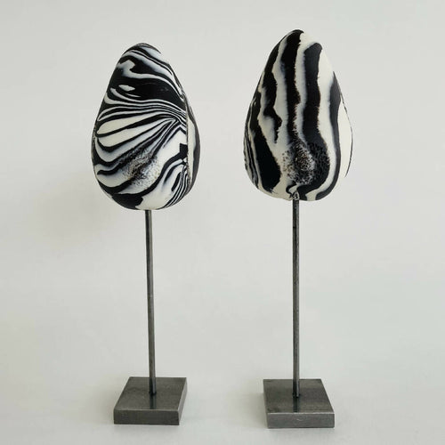 Sculpture sein porcelaine noire et blanche et liserés argent | EMPREINTES Paris - EMPREINTES Paris