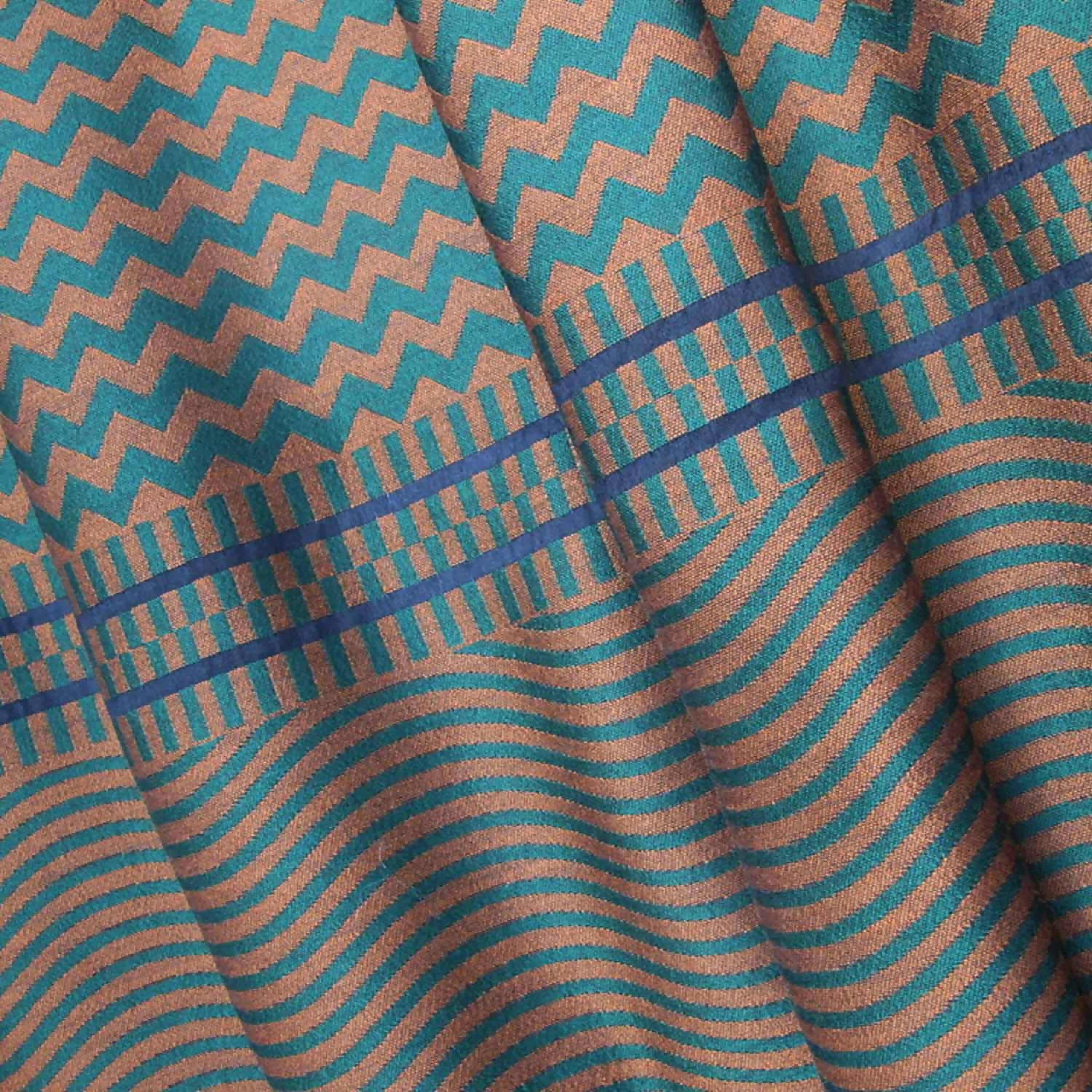 Écharpe midi laine soie sismique zigzig daim vert | EMPREINTES Paris