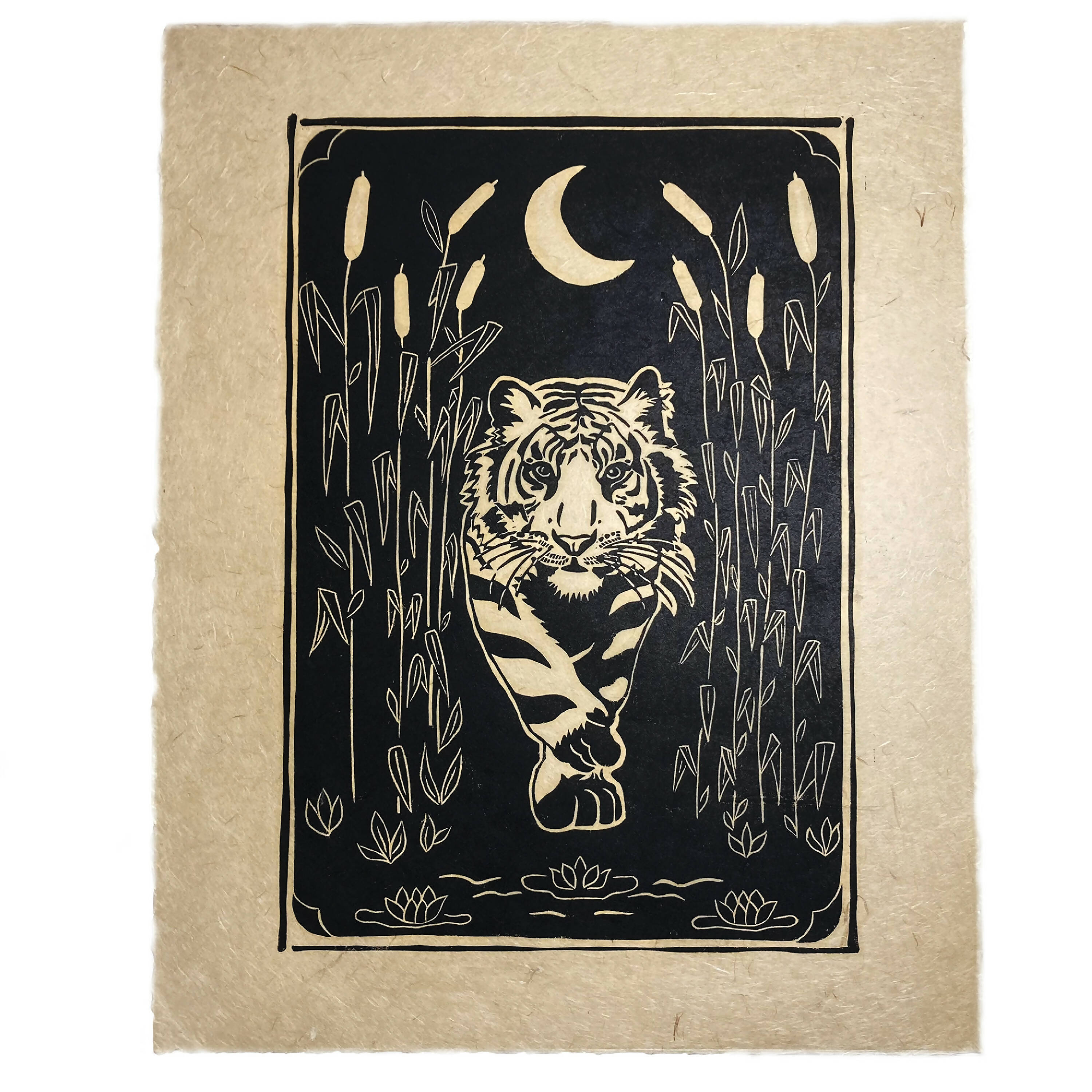 Linogravure Le tigre aux roseaux  | EMPREINTES Paris | EMPREINTES Paris