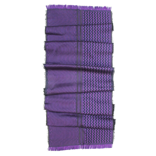 Écharpe midi laine soie sismique zigzig marine aubergine | EMPREINTES Paris - EMPREINTES Paris