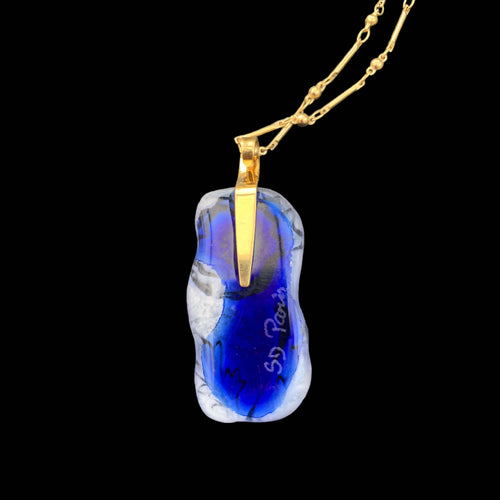 Pendentif sautoir long coquelicot bleu | EMPREINTES Paris - EMPREINTES Paris