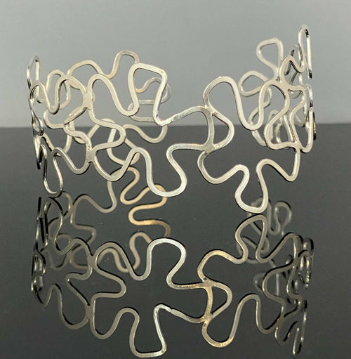 Manchette en argent massif - Design Fleurs stylisées - Collection Floralies | EMPREINTES Paris - EMPREINTES Paris