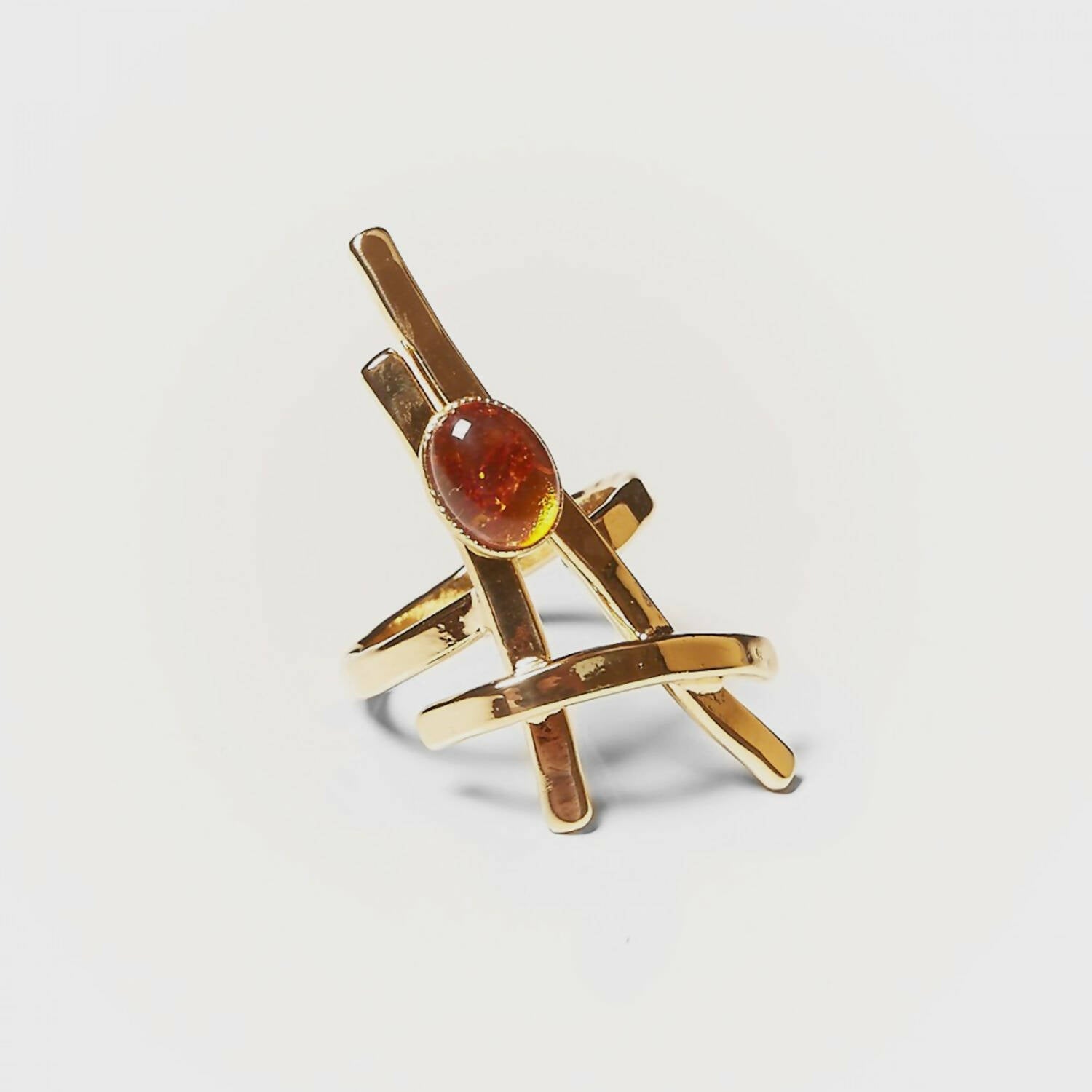 Bague LA BELLE PARISIENNE plaqué or avec une ambre. | EMPREINTES Paris