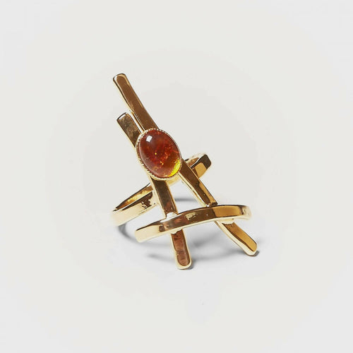 Bague LA BELLE PARISIENNE plaqué or avec une ambre. | EMPREINTES Paris - EMPREINTES Paris