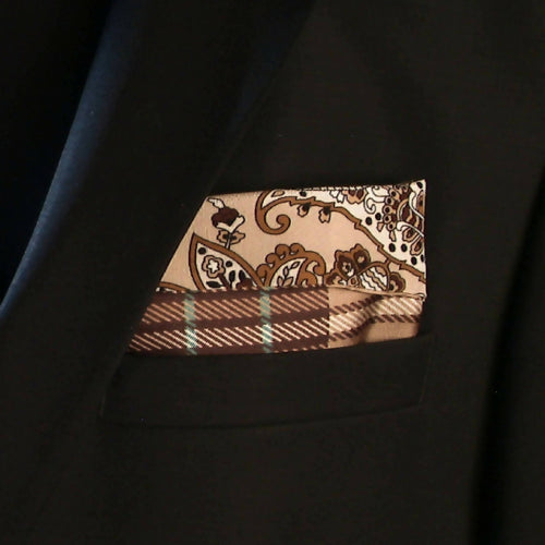 Pochette soie homme, cachemire - carreaux beige | EMPREINTES Paris - EMPREINTES Paris