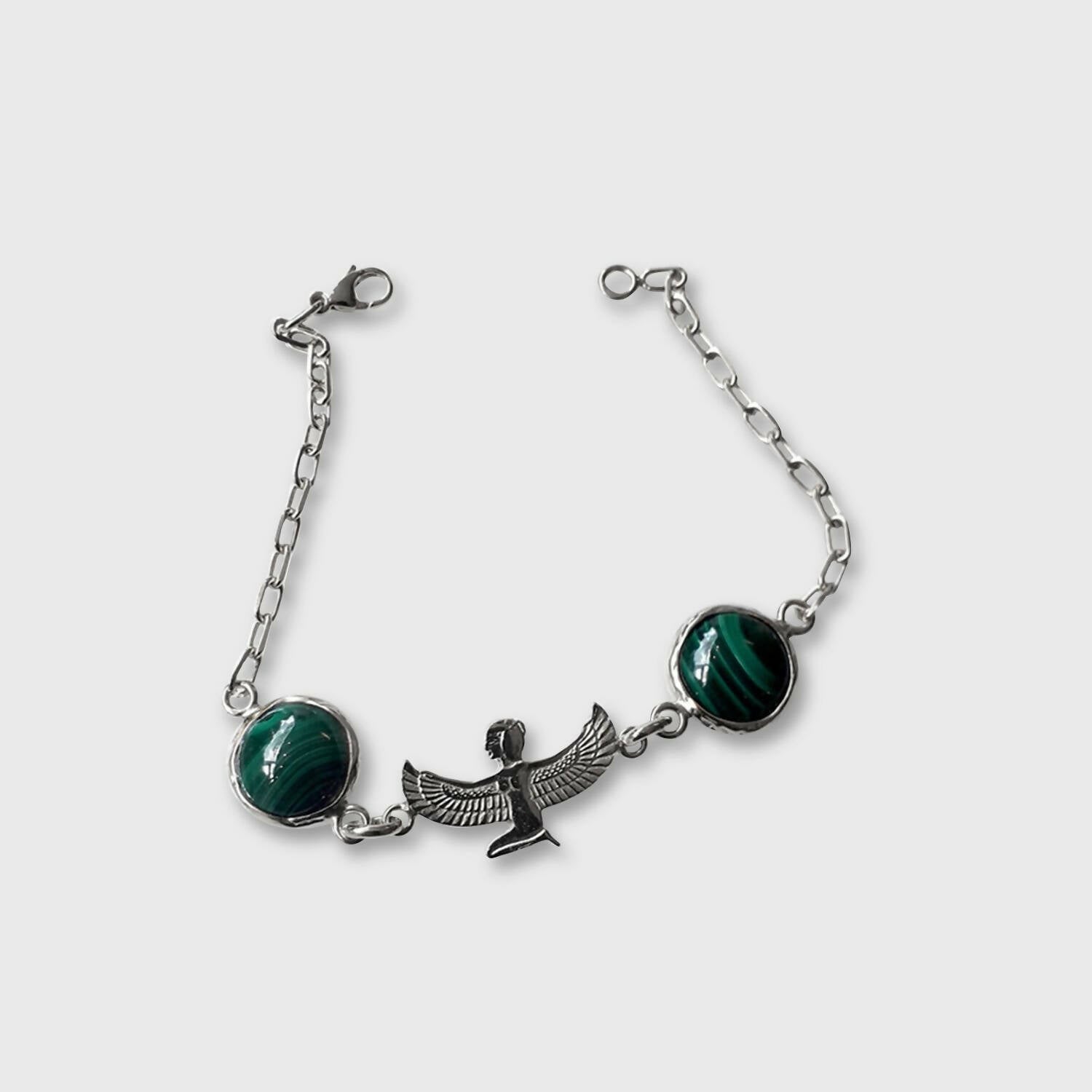 Bracelet Chaine Malachite & Isis Méditation argent massif | EMPREINTES Paris