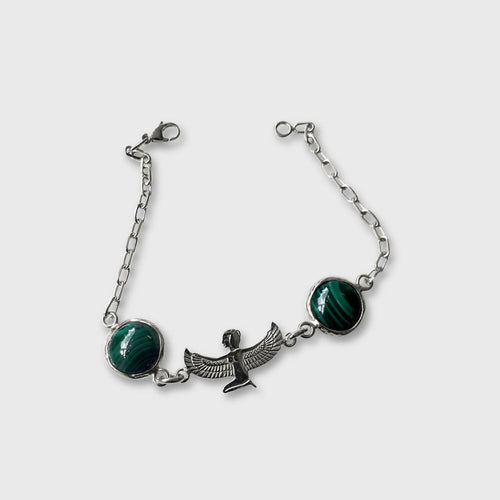 Bracelet Chaine Malachite & Isis Méditation argent massif | EMPREINTES Paris - EMPREINTES Paris