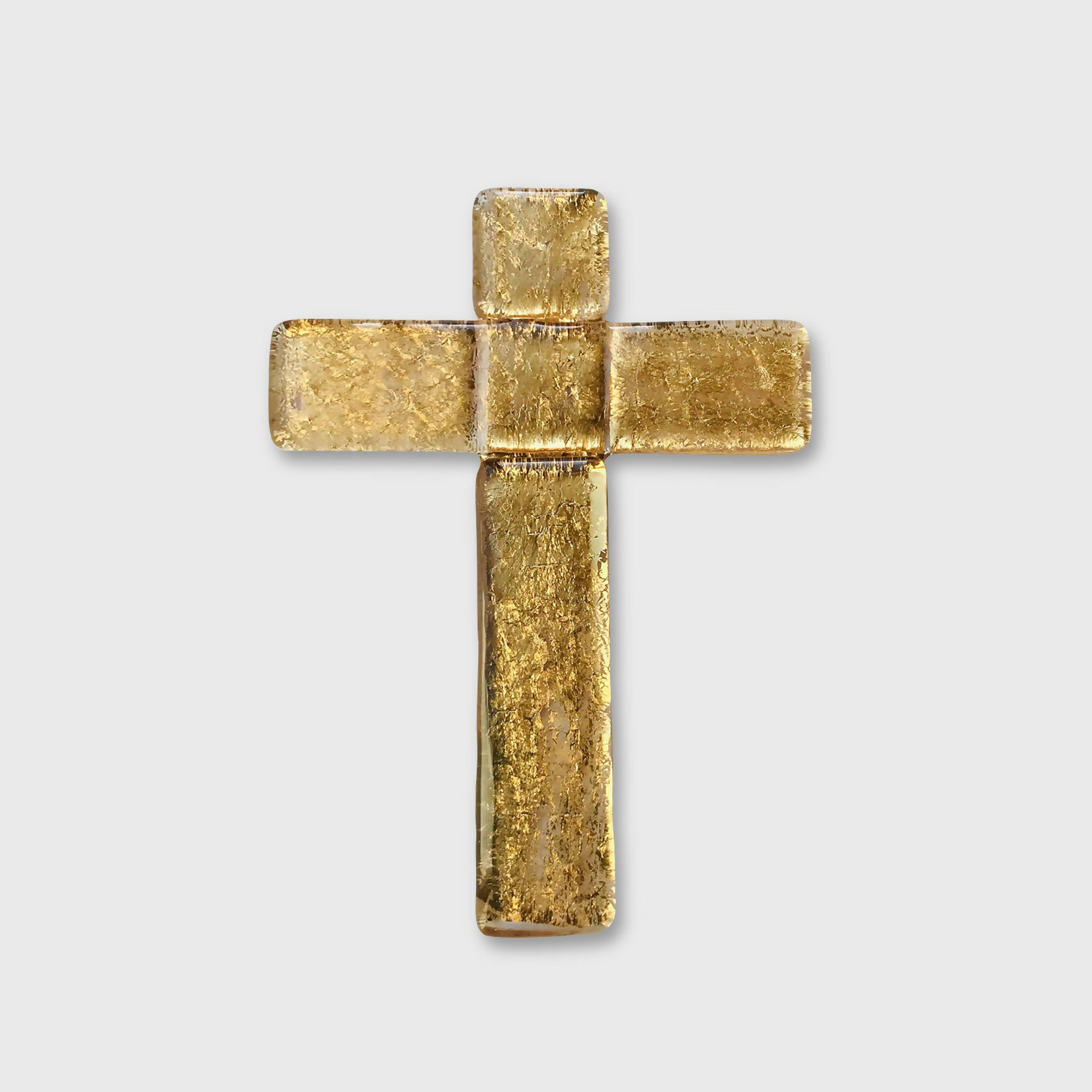 Croix murale dorée à la feuille d