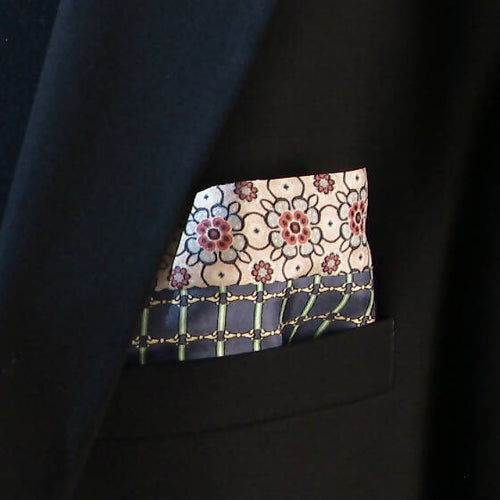 Pochette soie homme- cachemire bleu jaune | EMPREINTES Paris - EMPREINTES Paris