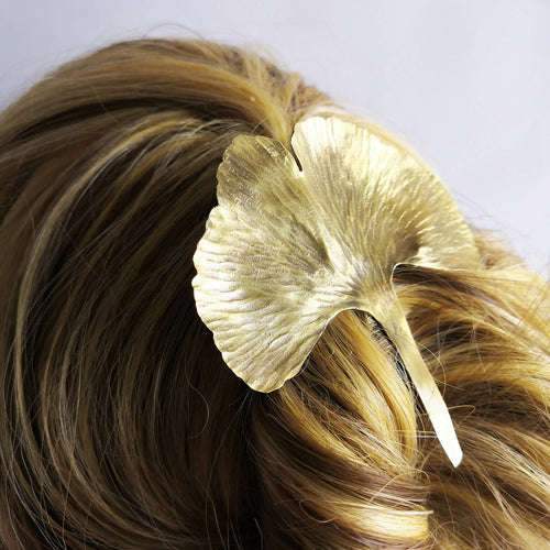 Pince à chignon Ginkgo Biloba en laiton | EMPREINTES Paris - EMPREINTES Paris