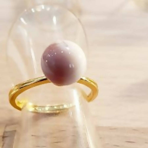 Bague réglable dorée - Perle de verre Rose Poudré | EMPREINTES Paris - EMPREINTES Paris