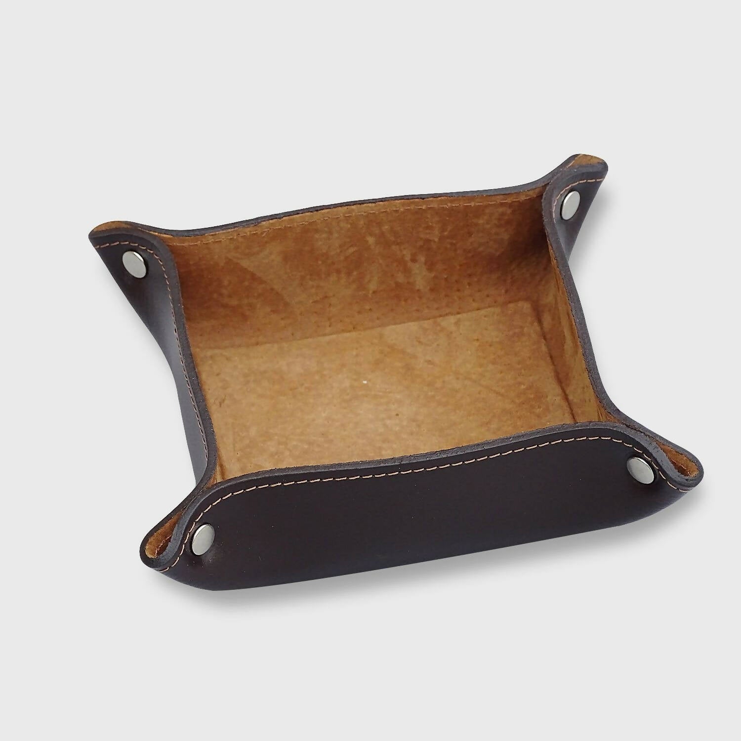 Vide-poche carré en cuir chocolat | EMPREINTES Paris