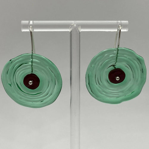 Boucles d'oreilles coquelicot, disque vert émeraude et rouge sombre | EMPREINTES Paris - EMPREINTES Paris