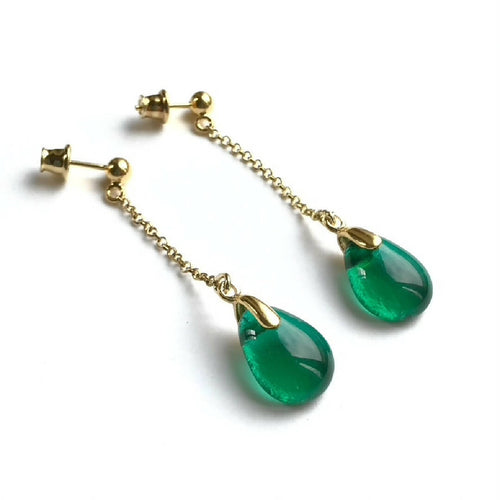 Boucles d'oreilles PERLE suspendue émeraude | EMPREINTES Paris - EMPREINTES Paris