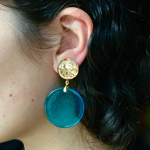 Boucles d'oreilles POP turquoise-doré | EMPREINTES Paris - EMPREINTES Paris