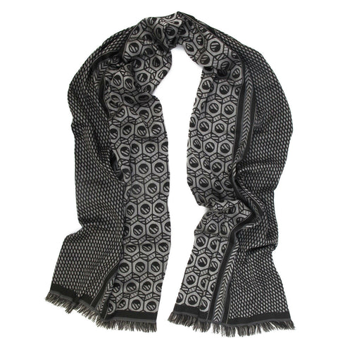 Écharpe midi laine soie chocolat pavé écrous grilles | EMPREINTES Paris - EMPREINTES Paris