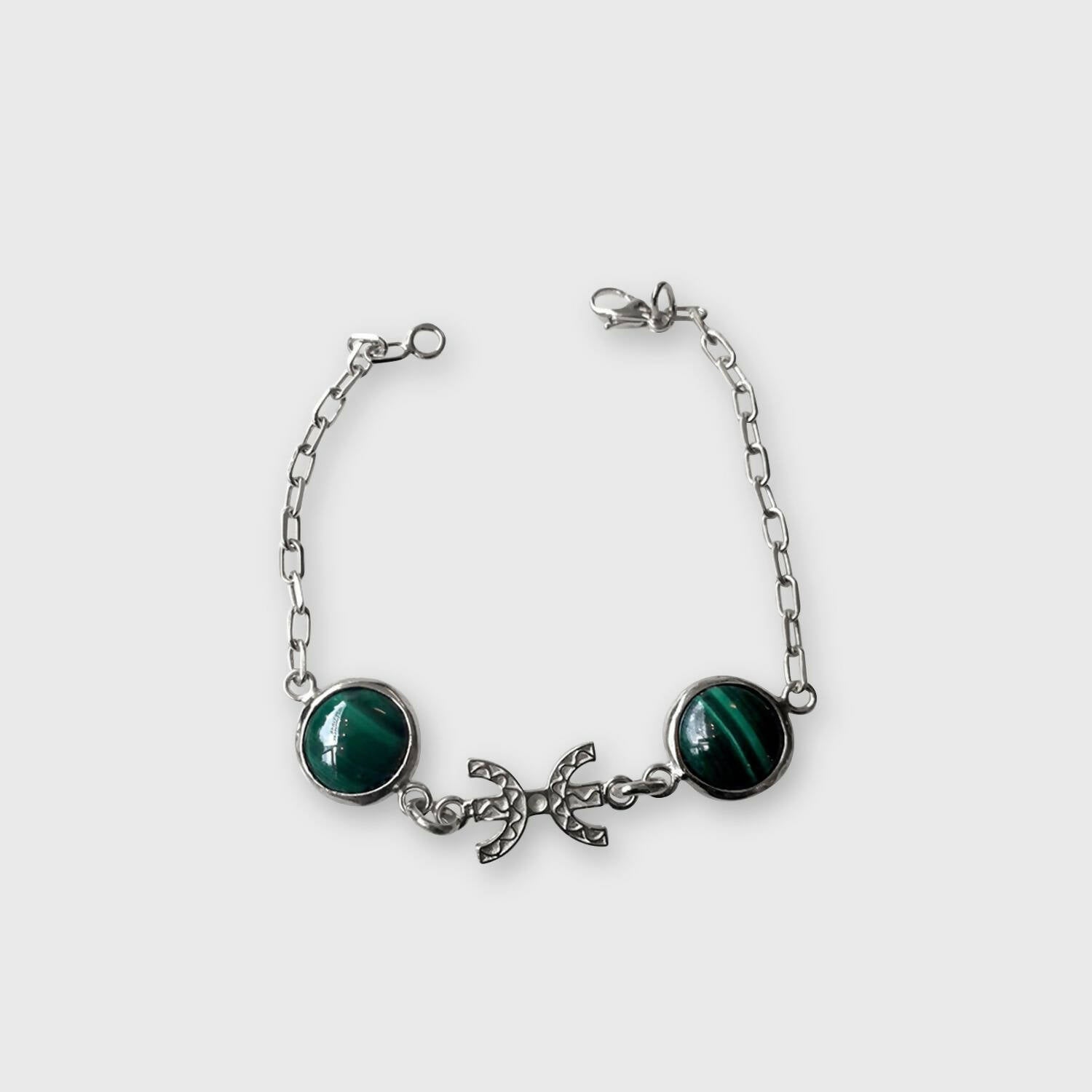 Bracelet Chaine Malachite & Liberté / Ancrage argent massif | EMPREINTES Paris