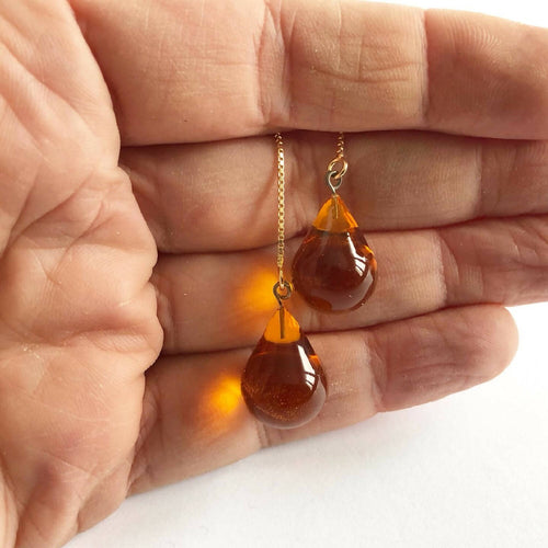 Boucles d'oreilles perles de pluie ambre foncé | EMPREINTES Paris - EMPREINTES Paris