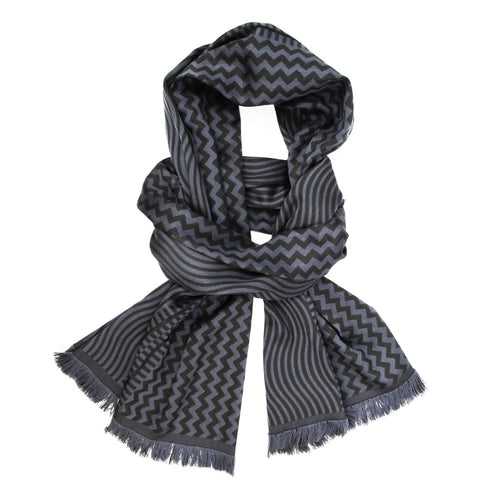 Écharpe midi laine soie sismique zigzig gris chocolat | EMPREINTES Paris - EMPREINTES Paris