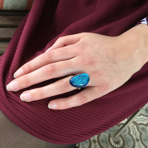Bague FÈVE dichroïque bleu turquoise | EMPREINTES Paris - EMPREINTES Paris