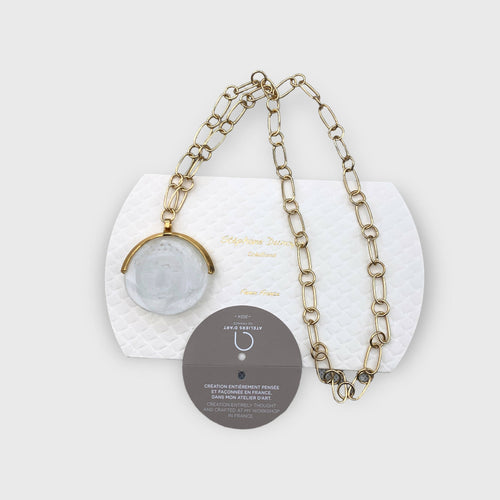 Bouddha, musee, reproduction, bijou symbolique, ethnique, romantique, chic bohème, amoureux, collier pour femme, art déco, art nouveau, idées cadeaux pour elle, saint Valentin, piece unique, bijoux doré, tour de cou, pate de verre, cristal | EMPREINTES Paris - EMPREINTES Paris