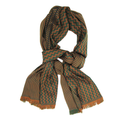 Écharpe midi laine soie sismique zigzig daim vert | EMPREINTES Paris - EMPREINTES Paris