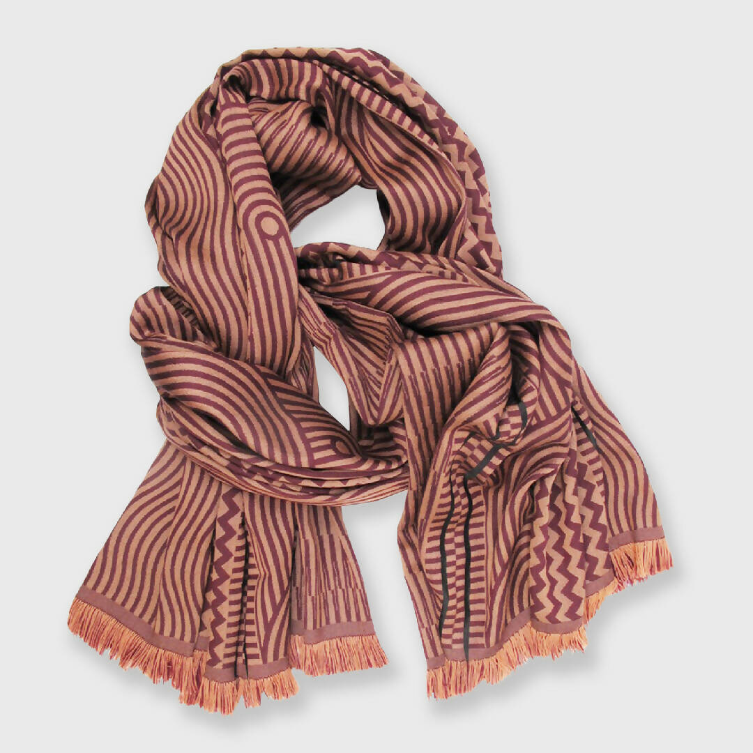 Écharpe maxi Laine Soie Bordeaux Argile CINÉTIQUE | EMPREINTES Paris