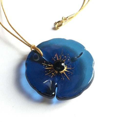 Pendentif COQUELICOT bleu acier | EMPREINTES Paris - EMPREINTES Paris